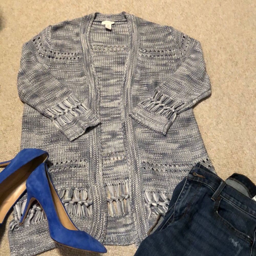 Chico’s crochet/ knit open long cardigan